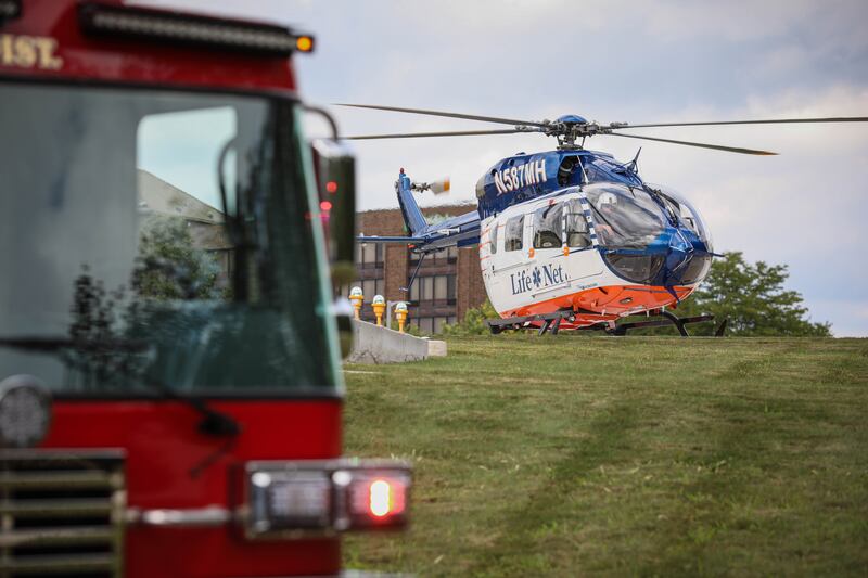 A child was flown in critical condition Saturday, Aug. 30, 2025, after being run over by a lawn mower.