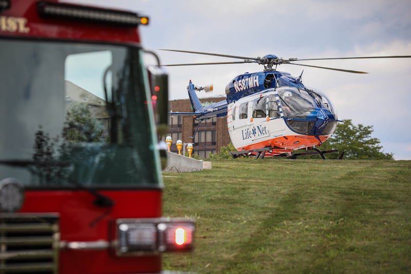 A child was flown in critical condition Saturday, Aug. 30, 2025, after being run over by a lawn mower.