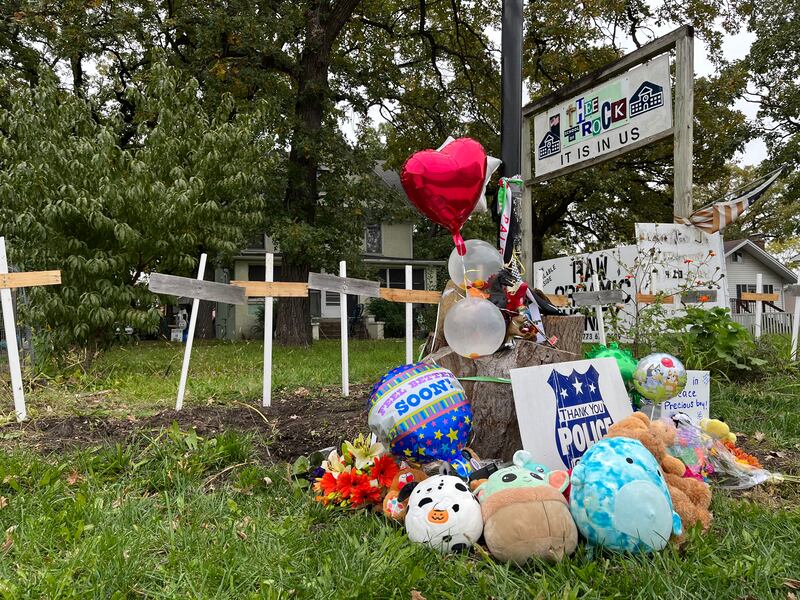 A small memorial of balloons and toys outside of a Plainfield Township residence where a 6-year-old victim was stabbed to death on Oct. 14, 2023. The boy's mother was also attacked as well but survived. Joseph Czuba, 71, has been charged with the first-degree murder of the boy and attempted first-degree murder of the mother.
