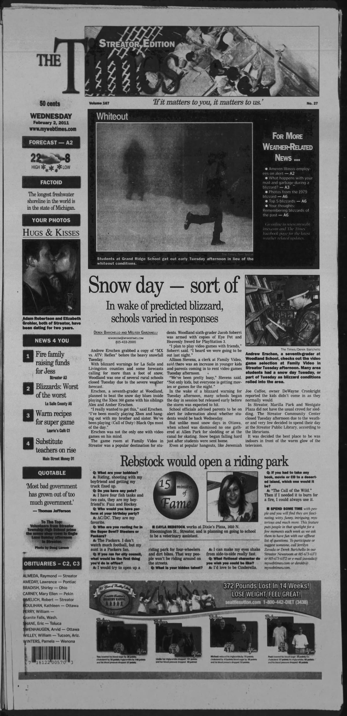 Historical covers from February 2: When Blizzards hit northern Illinois