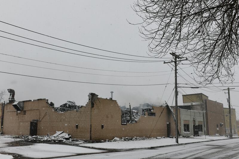 Smoke rises from Gilster-Mary Lee in Momence on Wed., Feb. 12, afternoon following a large overnight fire at the factory.