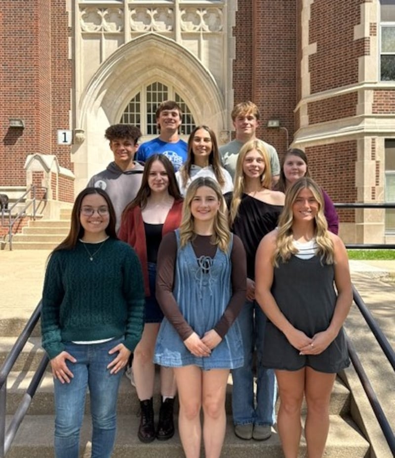 Princeton High School Top Ten class of 2026 students Ryan Jagers (back row, from left), Casey Etheridge, (third row) Levi Boggs, Kathy Maciczak, Olivia Fox, (second row) Elin Workman, Caroline Keutzer, (front row) Lydia Johnson, Lydia Hardy, and Makayla Hecht