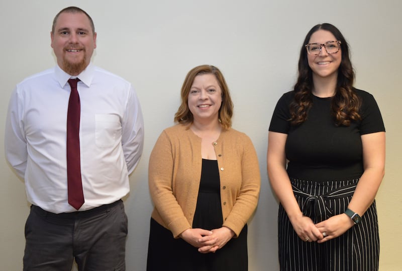 IVCC manufacturing program coordinator Scott Fox (left) and dental program coordinator Lyndsey Beetz (right) were awarded tenure in March, bringing the number of new tenured faculty members to seven in 2025. Nursing instructor Sara Legrenzi, (center) who was awarded tenure in February, was also recognized at the March Board of Trustees meeting.
