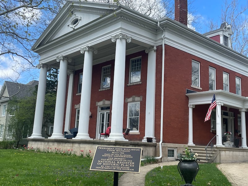 A historical marker denoting the status of the J.W. Cook Mansion is seen Saturday, April 18, 2026, along College Avenue in DeKalb.