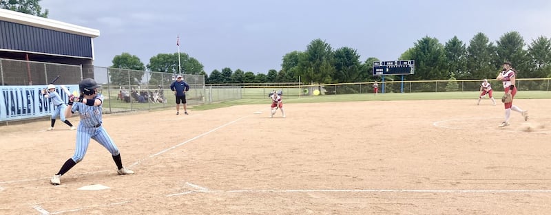 Morrison's Ava Duncan delivers a pitch at Bureau Valley Tuesday night. She allowed just four hits with nine strikeouts to pitch the Fillies to a 5-2 nonconference victory.