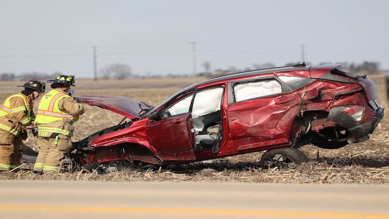 Photos: Car ends up in cornfield near Hinckley after two vehicle crash