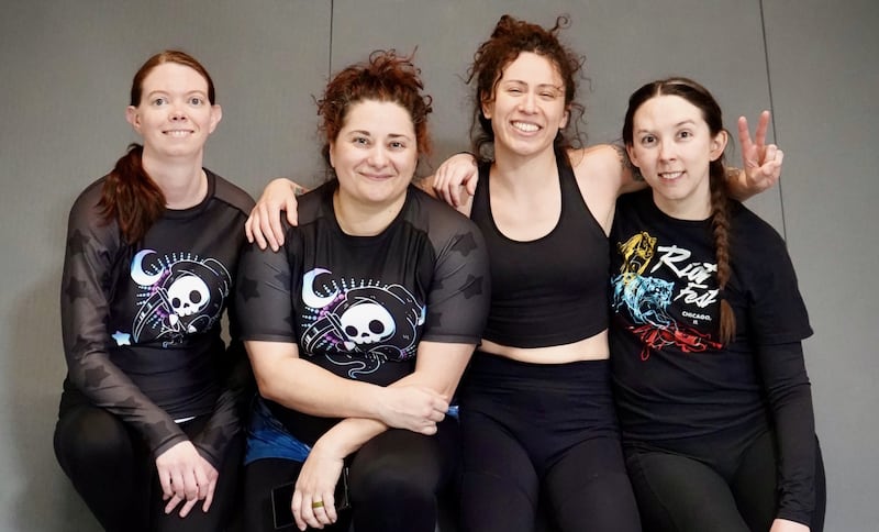 Instructors and students at Misfits Jiujitsu in St. Charles. (From left: Samantha Geldes, Sabrina Aiello, Ali Svandra and Shelby Stanley)
