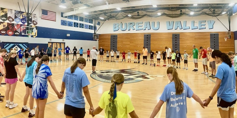 Bureau Valley High School is hosting its first ever Fellowship of Christian Athletes Basketball Camp this week for grades 3-8. The camp included skills and competitive play, devotion and Bible lessons.