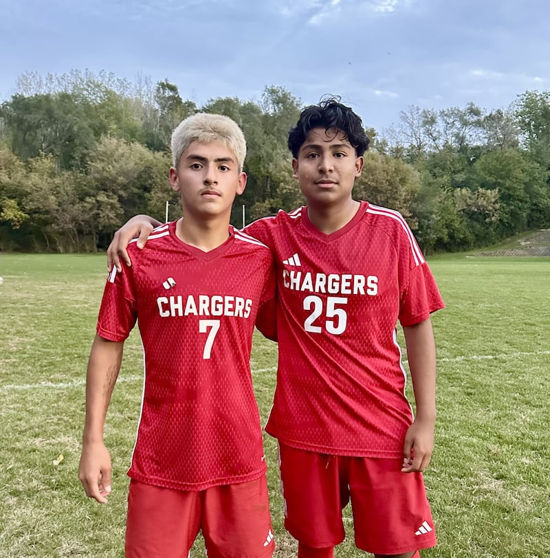 Dundee-Crown's Hugo Arista (left) and Cesar Sosa (right) scored goals during the team's 2-1 victory against Burlington Central on Tuesday evening.