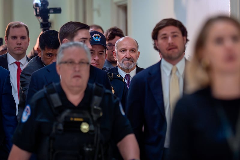 Commerce Secretary Howard Lutnick arrives for a deposition as part of the House Oversight Committee's investigation of convicted sex offender Jeffrey Epstein, at the Capitol in Washington, Wednesday, May 6, 2026. (AP Photo/J. Scott Applewhite)