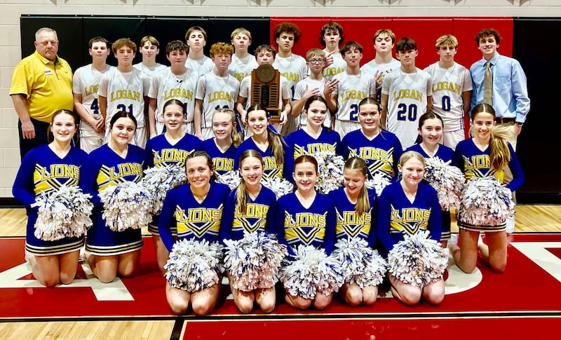 The Princeton Logan eighth grade boys basketball team captured the SRC championship, defeating LaSalle Lincoln 58-39 Thursday night at Peru Parkside. The Lions will take the top seed and a 20-4 record going into regional play at Kewanee beginning  Jan. 24. Team members are (back row, from left) Coach Ken Wilcoxen, Ethan Meyer, Landon Hermeyer, Theo Bonucci, Eli Lasson, Carson Sommers, Collin Dever, Will Keutzer, Zai Fox, Jaden Reynolds, Brody Merkel, Kip Cook, Weston Widmer, Ethan Turpen, Owen Bankes, Bryce Brandt and coach Cayden Hansen.