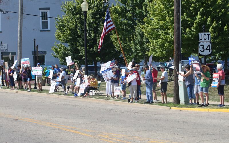 People gather during a No Kings Independence Day protest was held on Saturday, July 5, 2025 at Rotary Park in Princeton.