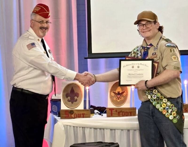 Family, friends, fellow guests and fellow Scouts from Troop 85 were on hand on Feb. 16 for an Eagle Scout Court of Honor for Eagle Scout Michael Cronkrite. Conkrite (right) is shown with Bruce Johnson, TriCounty Leathernecks Detachment 1395.