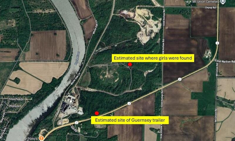 This aerial view shows the estimated site where the Guernsey girls were found.