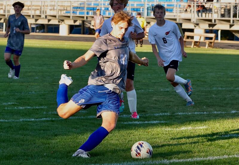 Princeton's Jacoby Smallwood takes a swing against Stillman Valley on Tuesday evening at Bryant Field. He scored three goals to lead the Tigers to a 4-0 win.
