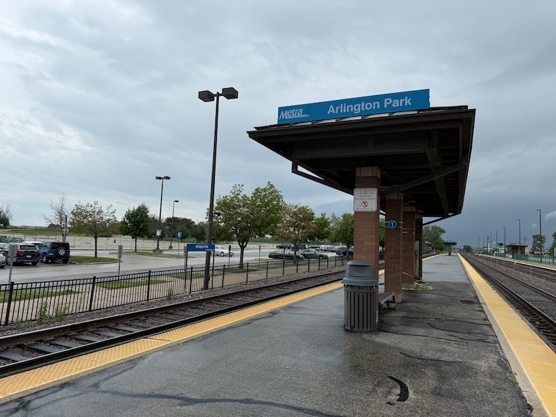 The vacant lot that used to house the Arlington Park grandstand and race course lies beyond the Arlington Park Metra station on Friday, June 5, 2026, in Arlington Heights.