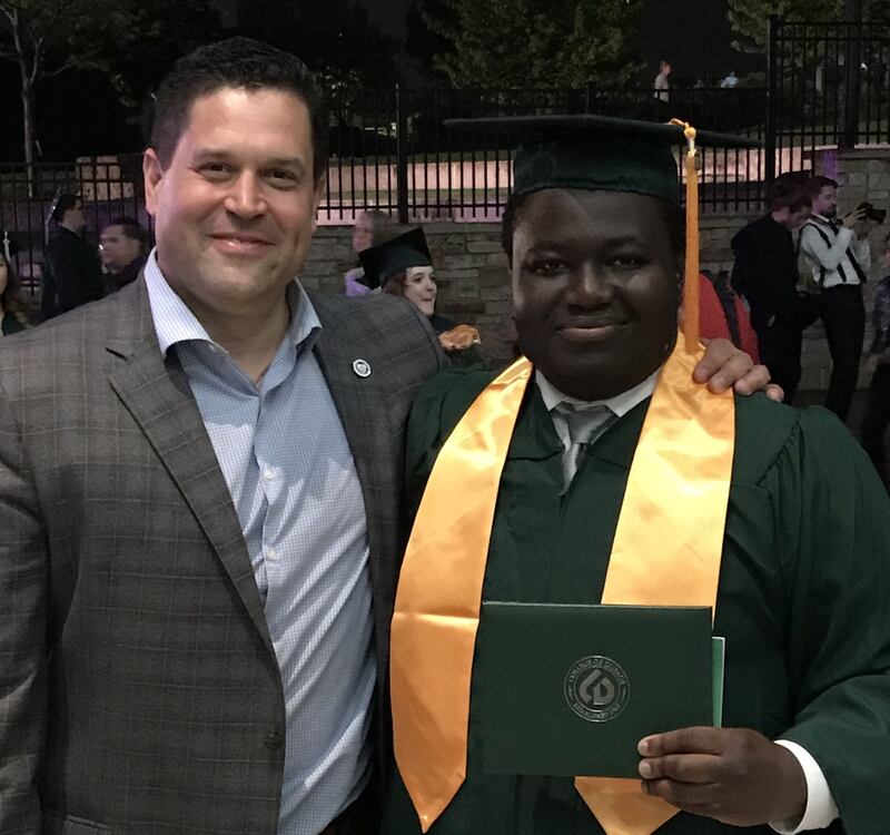 Pete Colarelli, (left) former ExxonMobil employee, mentored Brandon Adjoumani when Adjoumani was a student at Lockport Township High School. On Saturday, Adjoumani will serve in Colarelli's former role as a host for Easterseals Joliet's annual Celebration of Giving.
