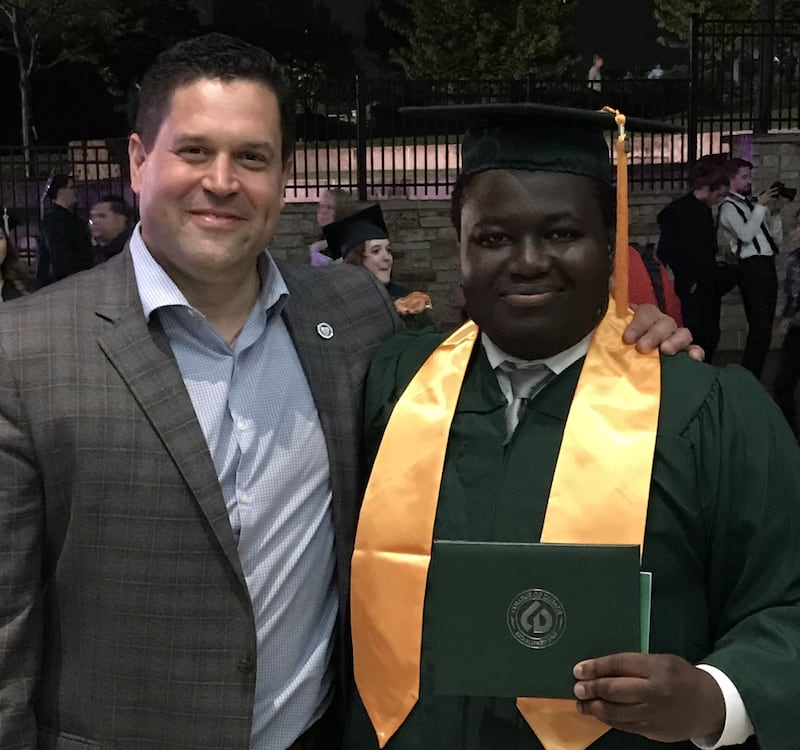 Pete Colarelli, (left) former ExxonMobil employee, mentored Brandon Adjoumani when Adjoumani was a student at Lockport Township High School. On Saturday, Adjoumani will serve in Colarelli's former role as a host for Easterseals Joliet's annual Celebration of Giving.