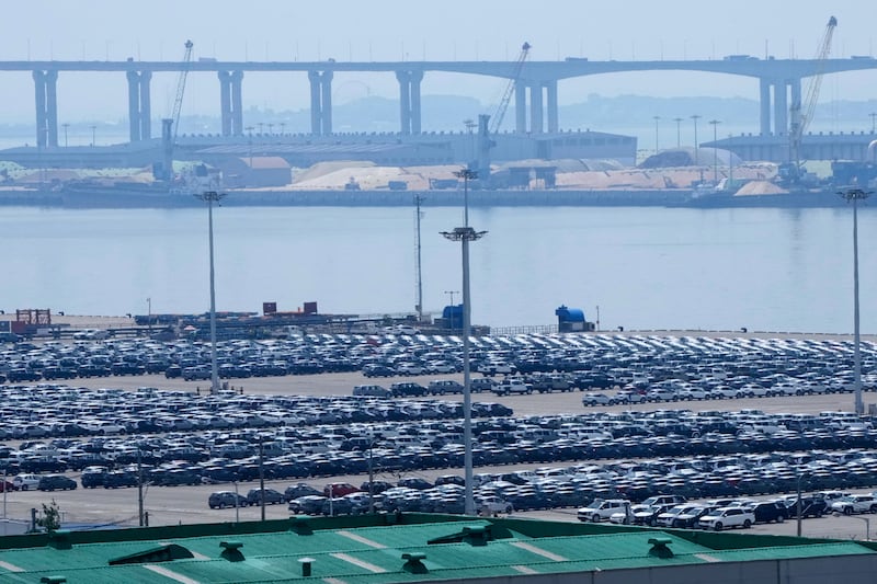 Vehicles for export are parked at a port in Pyeongtaek, South Korea, Friday, Aug. 1, 2025. (AP Photo/Ahn Young-joon)
