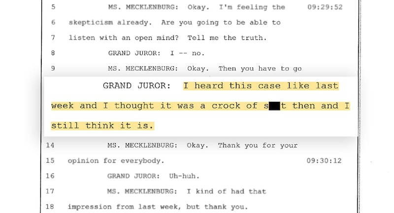 A judge released transcripts of the grand jury proceedings that led to the indictment of the “Broadview Six.” One juror told prosecutors he saw the case as a “crock of s—t.”