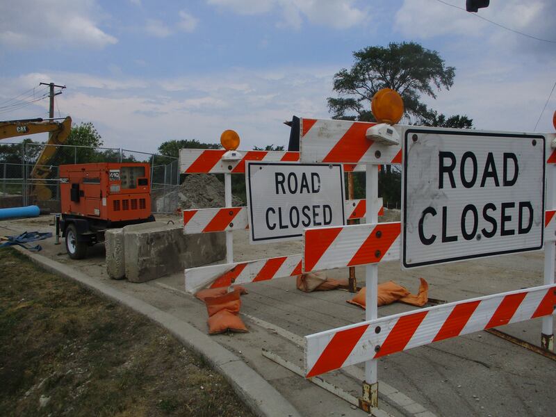 New Lenox Road is closed at Briggs Street for infrastructure construction to supply water and sewer service to the future Love's truck stop in Joliet on July 8, 2025.