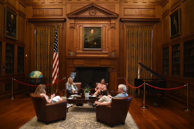 Visitors are seated in the drawing room of the McCormick House on Friday, April 17, 2026 in Wheaton. Cantigny has reopened the McCormick House after a renovation.