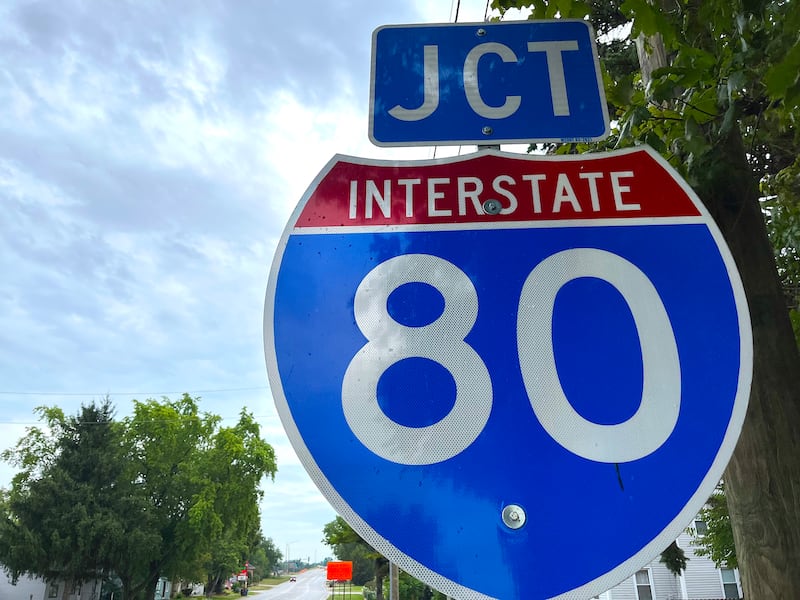 A sign for Interstate 80 seen on Aug. 15, 2024 on Briggs Street in Joliet.