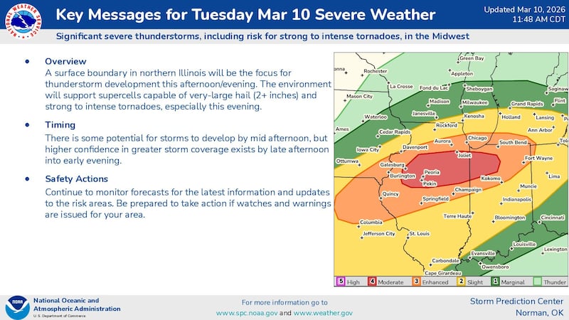 An upgraded tornado outlook for Illinois for March 10, 2026
