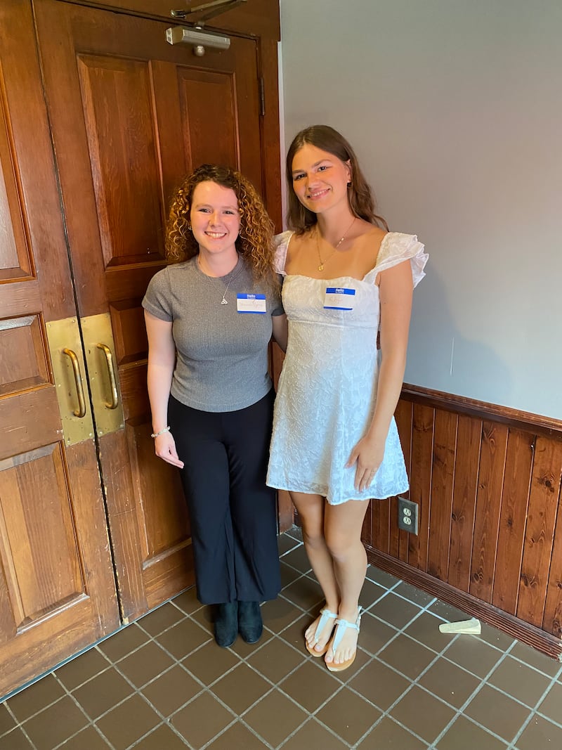 Shannon Byrne (left) and Robyn George received scholarships from the Lake County Teachers Association during a luncheon June 10.