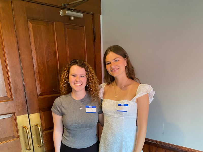 Shannon Byrne (left) and Robyn George received scholarships from the Lake County Teachers Association during a luncheon June 10.