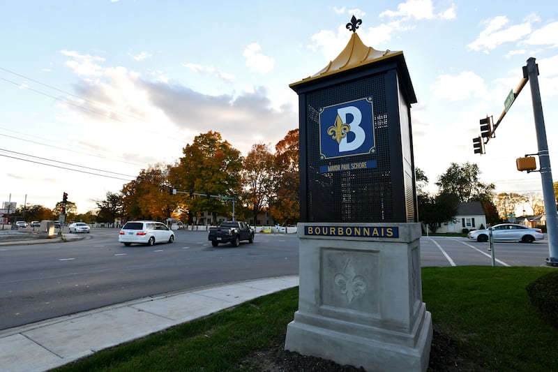 One of several new sign posts stands at the intersection of Kennedy Drive and North Street in Bourbonnais.