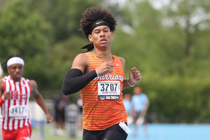 Lincoln-Way West’s Austin Rowswell runs in the Class 3A 400-meter run at the IHSA State Finals on Saturday, May 27, 2023, in Charleston.