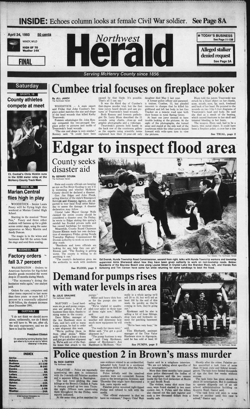 The cover of the Northwest Herald on April 24, 1993