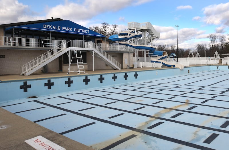 Hopkins Pool sits empty in front of the DeKalb Park District Tuesday, Nov. 19, 2024, awaiting demolition so construction can begin on a new pool set to open in 2026. Demolition is expected to ramp up at the end of November.
