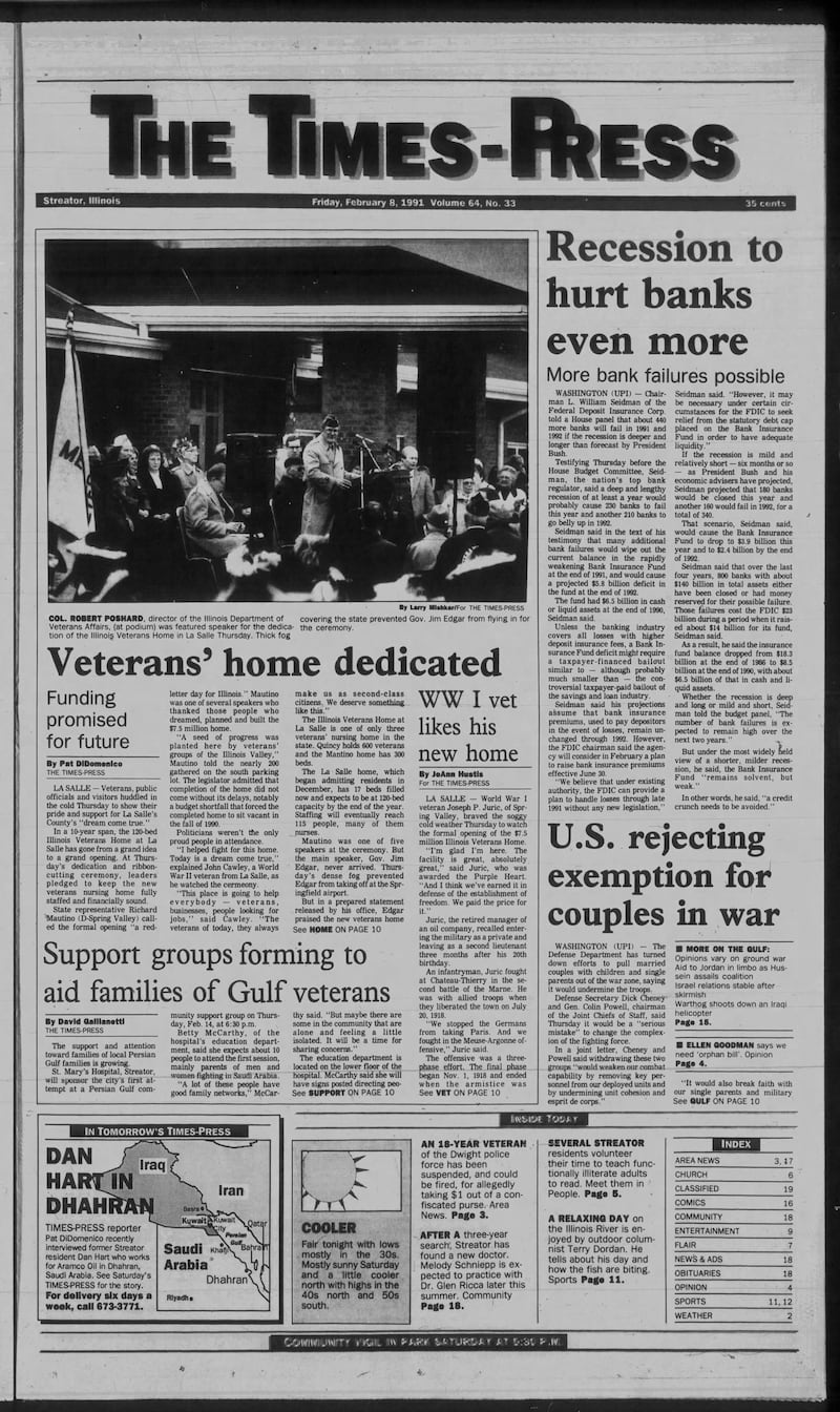 The cover of The Times-Press on Feb. 8, 1991