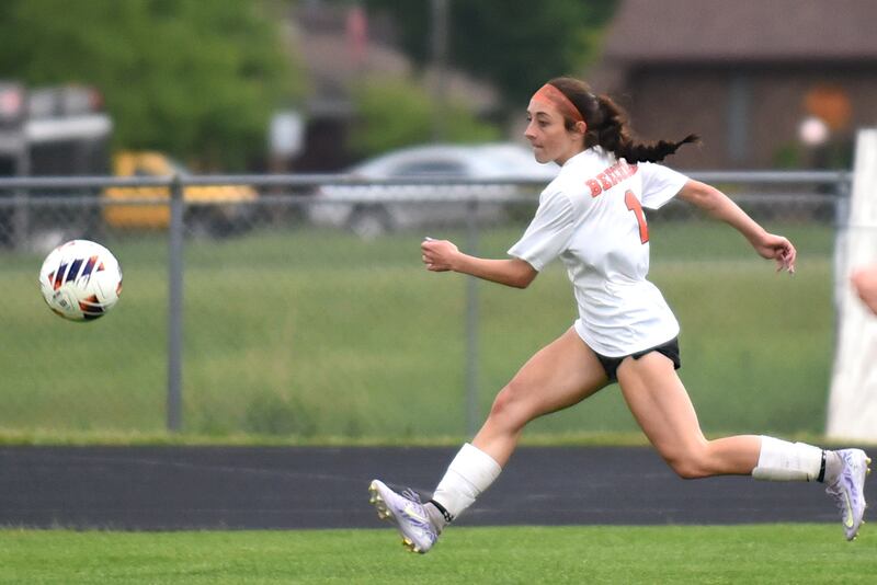 Beecher's Grace Durante takes a shot during the Class 1A Manteno Regional championship against Coal City Tuesday, May 20, 2025.