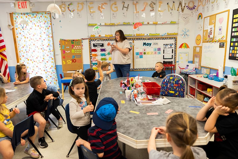 Clipper Kiddies school director Liz Bedford leads her daycare class Monday, May 11, 2026, in Amboy. The school will be closing at the end of the school year.
