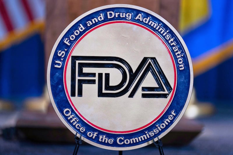 FILE - The Food and Drug Administration seal is seen at the Hubert Humphrey Building Auditorium in Washington, April 22, 2025. (AP Photo/Jose Luis Magana, File)