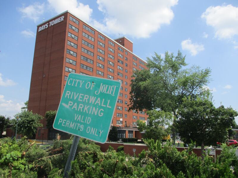 The city's Riverwall Parking lot is located across the street from Bays Tower. Aug. 6, 2025.