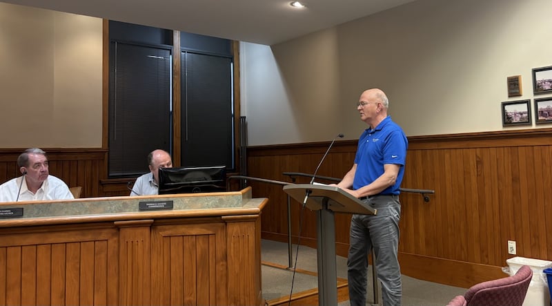 Bill Finch of SunVest Solar addresses the Ottawa City Council during a meeting on May 6, 2025, as officials consider a proposed solar farm near Canal Road.