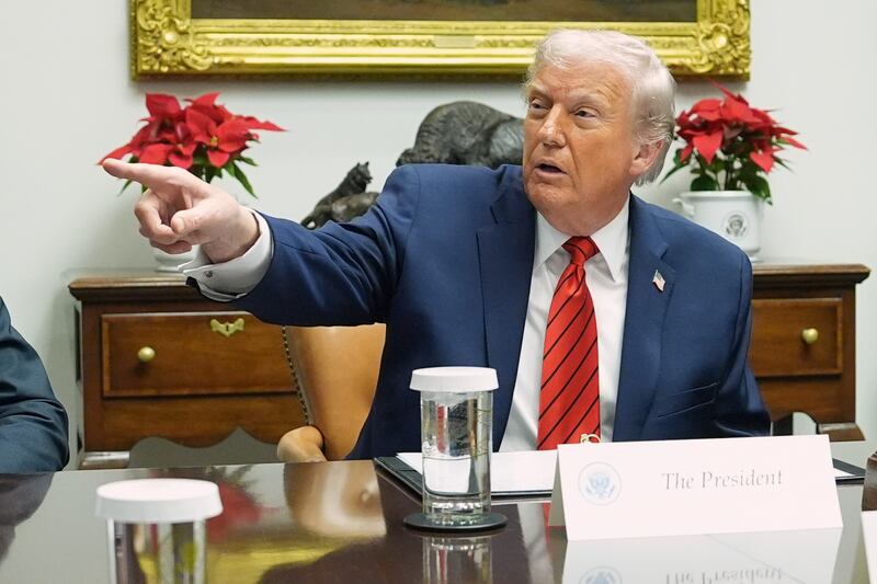 President Donald Trump speaks during a roundtable in the Roosevelt Room of the White House, Wednesday, Dec. 10, 2025, in Washington. (AP Photo/Evan Vucci)