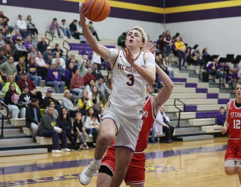Mendota's Alex Beetz spints to the hoop against Ottawa on Tuesday, Jan. 6, 2026 at Mendota High School.