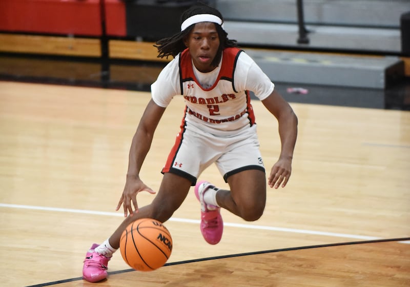 Bradley-Bourbonnais' Kobe Lawrence drives to the basket during a home game against Sandburg Tuesday, Feb. 3, 2026.