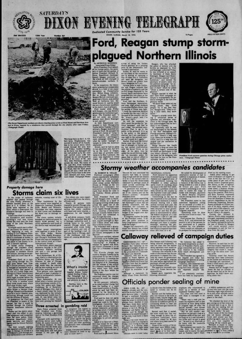 The cover of the Dixon Evening Telegraph for March 13, 1976