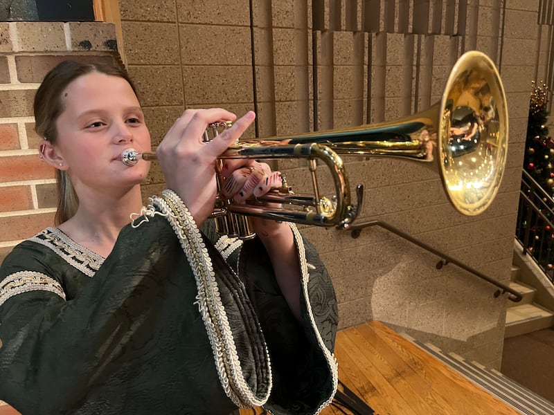 The royal trumpeter of the Coal City High School Madrigals is Olivia Vota. Olivia will join the jester on stage to introduce the royal court at this weekend’s Madrigal concert, performance and reception.