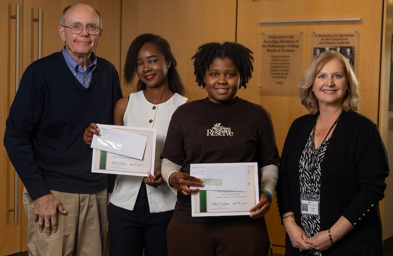 (Left to right); Kishwaukee College board of trustees chair Bob Johnson, Hilda Osei, Tanisha Jones-Robinson, and Kishwaukee College president Laurie Borowicz