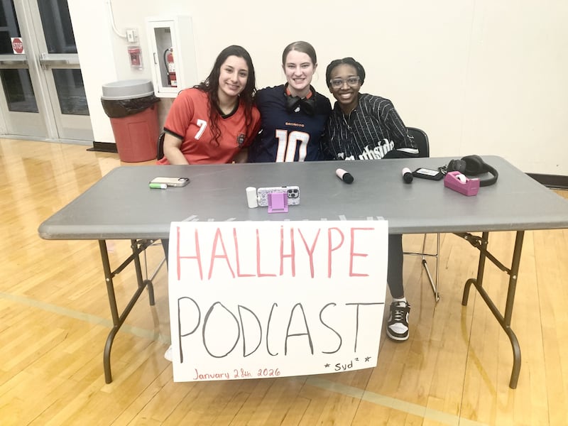 Three Hall High School seniors _ Natalia Zamora (left), Sydney Mautino and Sydnie Smith - brought back the Hall Hype Podcast for Wednesday's boys basketball game vs.. Bureau Valley. Mautino said she remembers in her freshman year that some seniors had a Hall Hype Podcast and "we're doing it now."