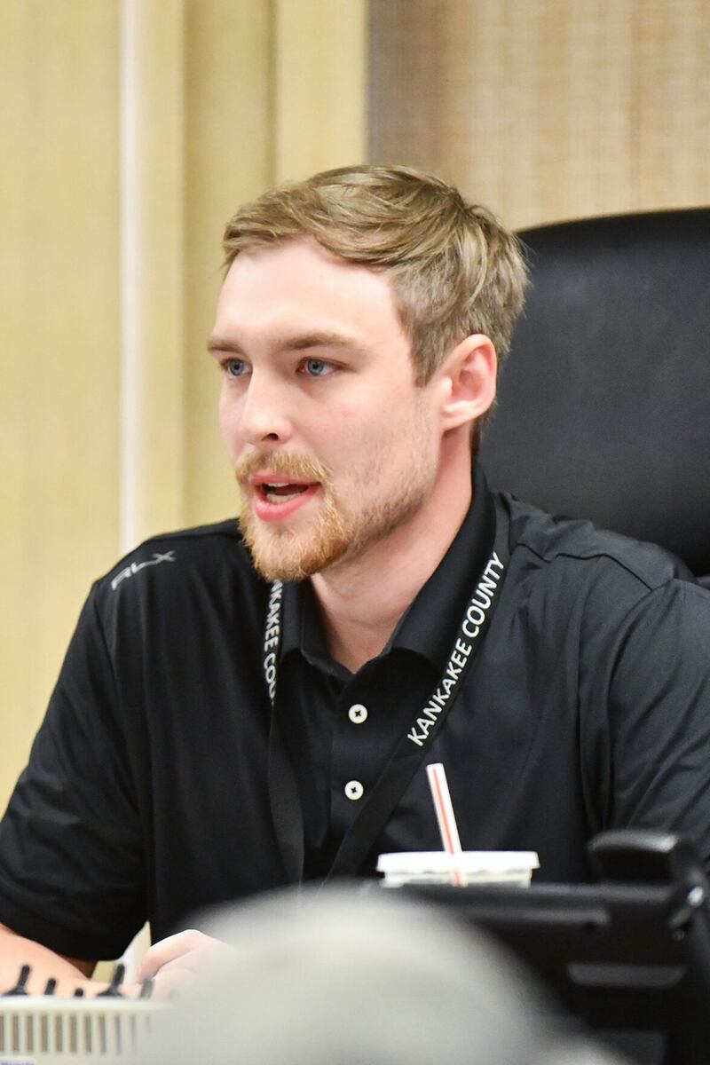 Kankakee County Board chairman Matthew Alexander-Hildebrand oversees a meeting on Oct. 22, 2024.