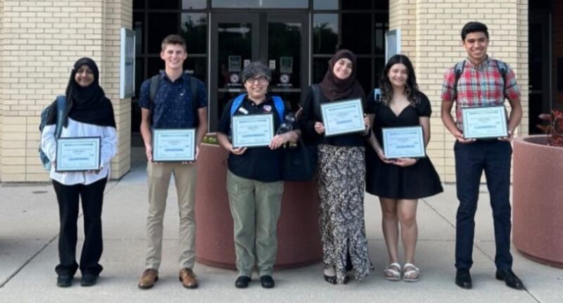 Kendall Grundy Community Action scholarship winners for 2025 (from left)• Zaynab Ahmed, Cameron Raymer, Estella Figueroa, Samya Sehwail, Barbara Munoz and Jacob Busto. Scholarship awards ranged from $200 to $950.