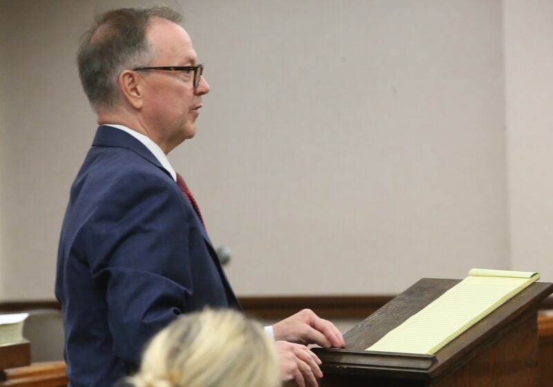 Chester Weger's defense attorney Andy Hale examines witnesses during a mini trial evidentiary hearing regarding the Chester Weger case on Tuesday, May 13, 2025 at the La Salle County Government Complex in Ottawa.